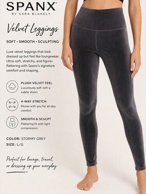 SPANX Velvet Leggings Gray High Waisted Sculpting Luxe L/G NWT